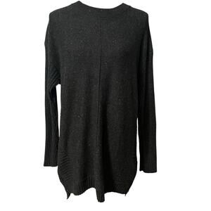 T by Talbots | Women's Black Speck Wool Blend Pullover Tunic Sweater Sz L